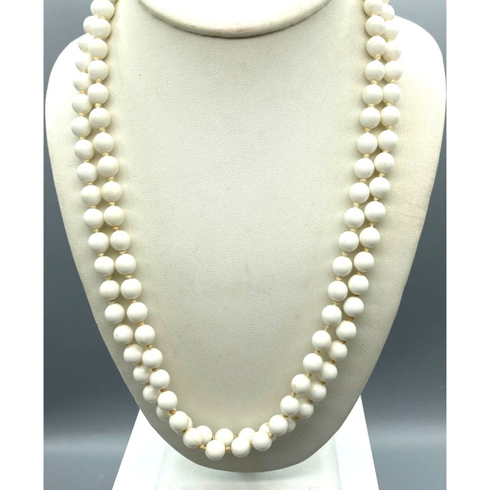 Vintage White Double Strand Necklace, West Germany Retro, Minimalist Plastic